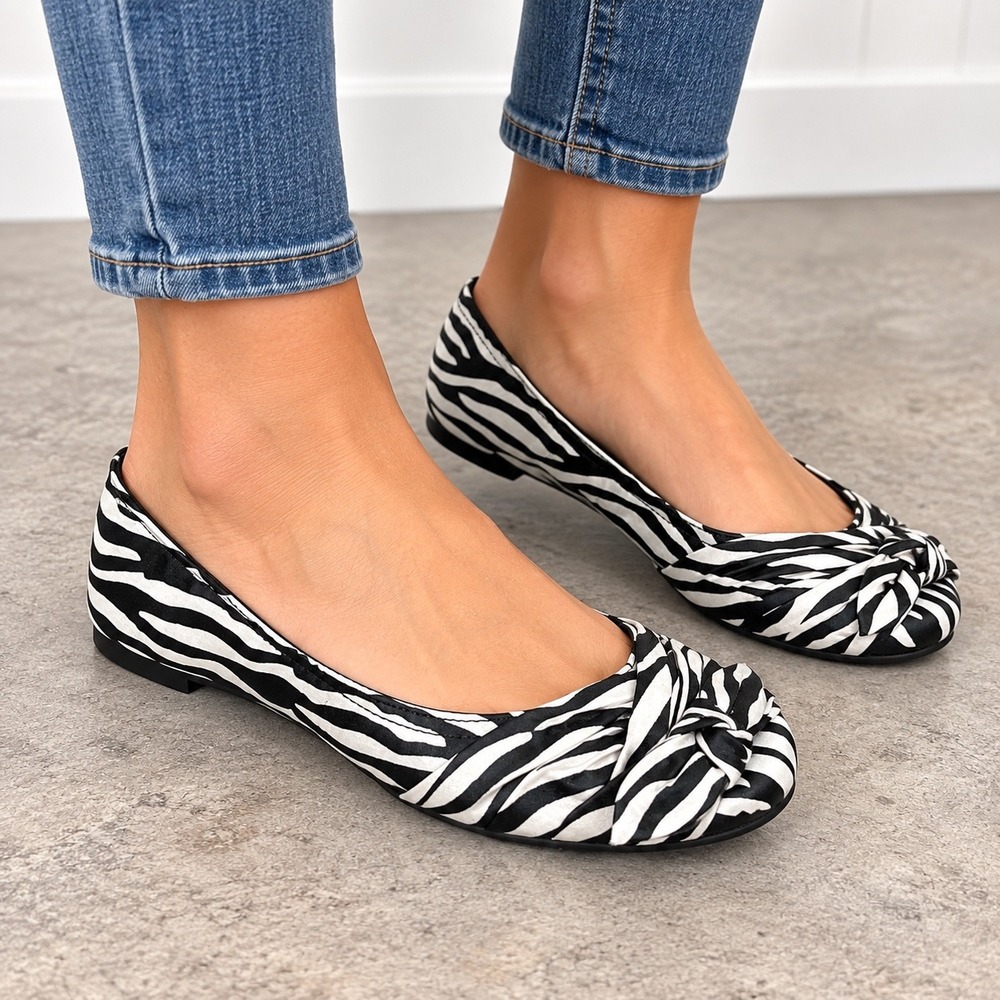 Rocket Dog Zebra Ballet Flats Womens 7 Y2K Black White Bow Knot Animal Print